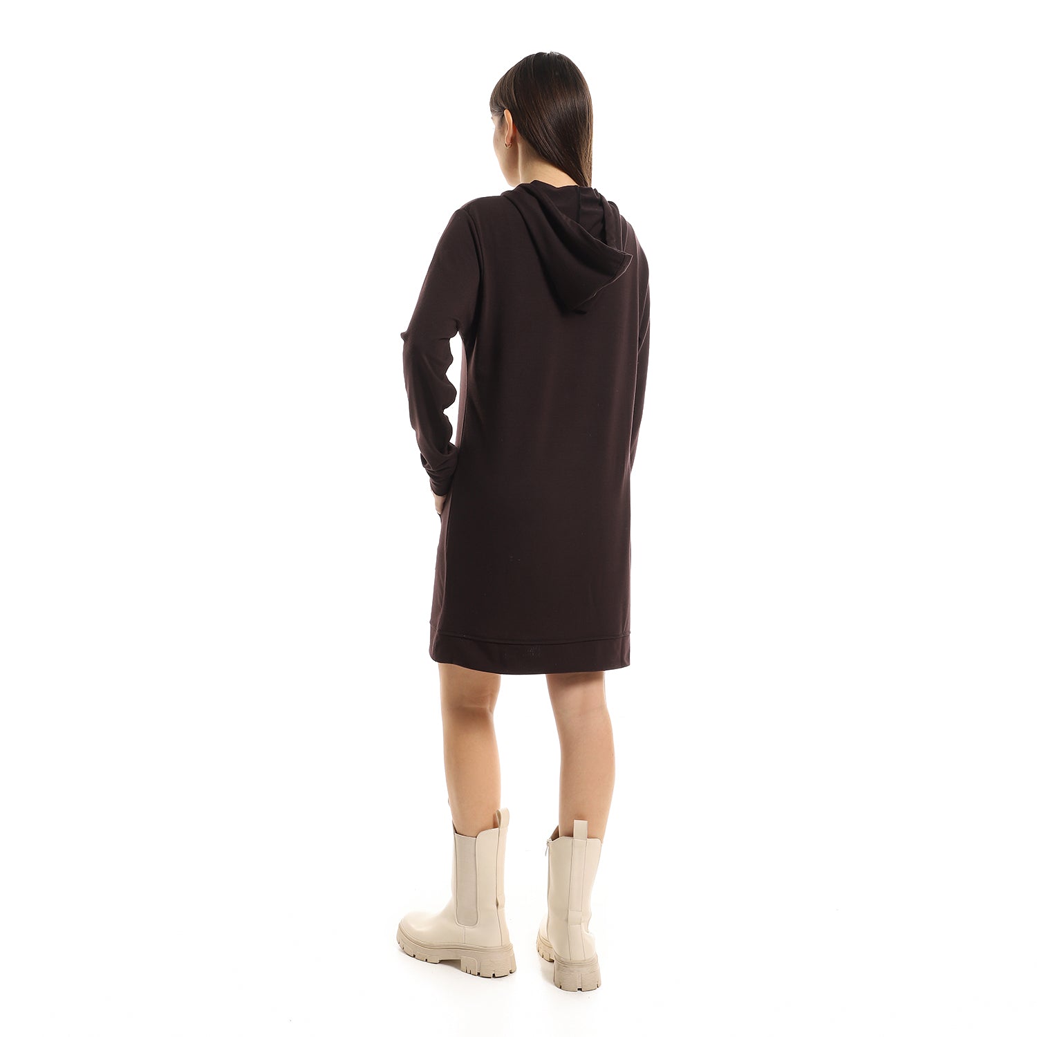 Kady Plain Long Soft Hooded Dress With Pockets