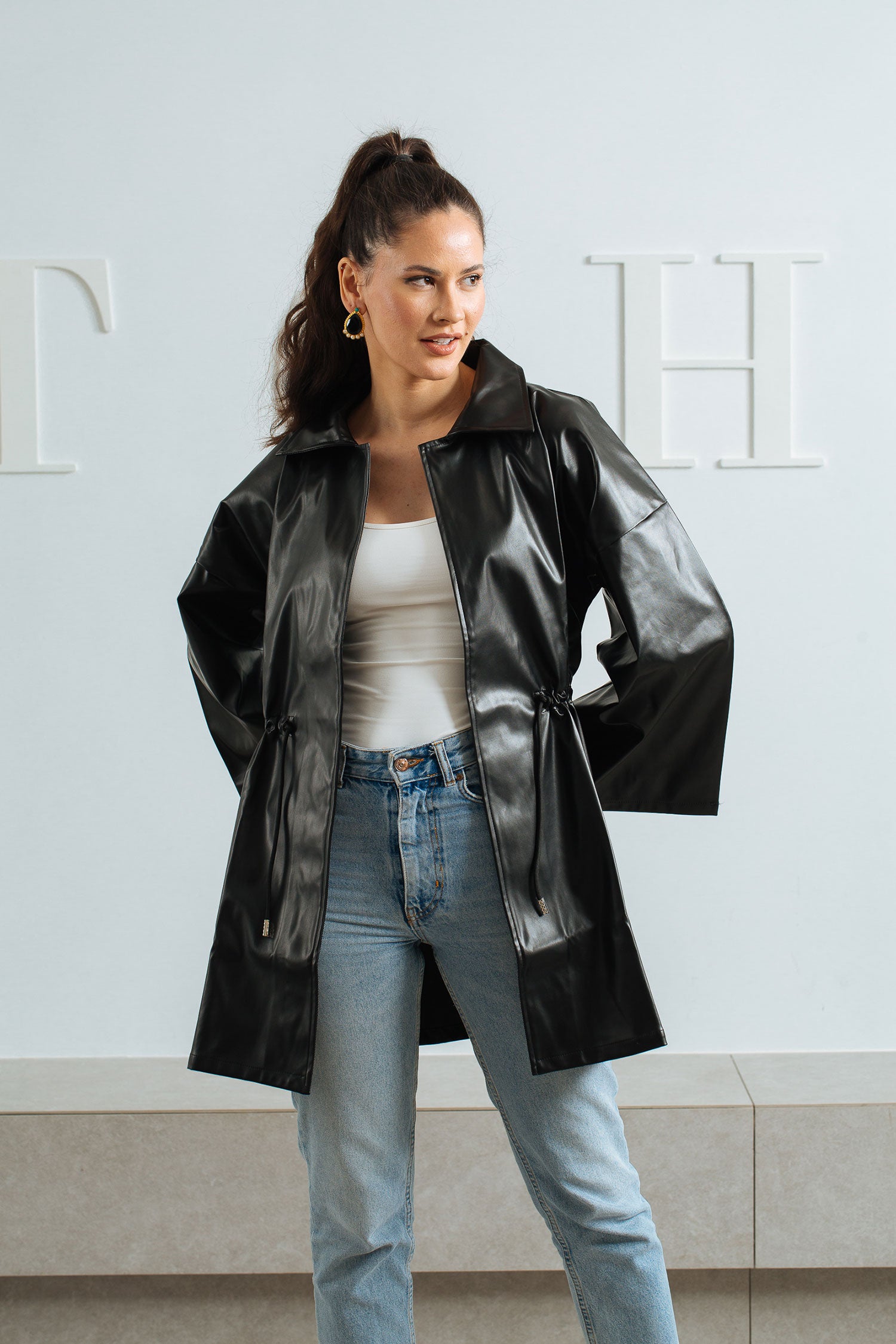 Aida Adjustable Waist Leather Jacket