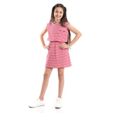 Girls Cap Sleeves Elastic Waist Striped Dress - Kady