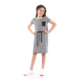 Bi-Tone Striped Cotton Girls Dress - Kady