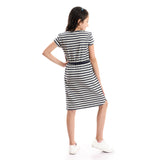 Bi-Tone Striped Cotton Girls Dress - Kady