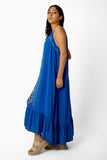 Blue Embroidered Ruffle Dress