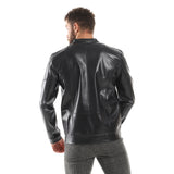 Multiple Pockets Mock Neck Leather Jacket - Kady