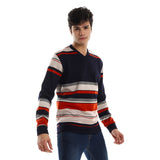 Kady Striped V-Neck Fleeced Pullover