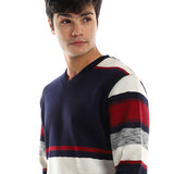 Striped V-Neck Fleeced Pullover - Kady