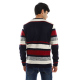Striped Round Neck Fleece Sweatshirt - Kady