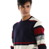 Striped Round Neck Fleece Sweatshirt - Kady