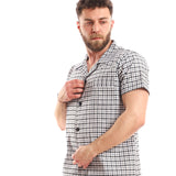Classic Collar Buttoned Plaids Pajama Set - Kady