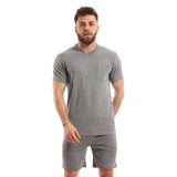 Self Patterned T Shirt & Plain Short Pajama Set