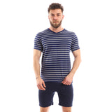 Striped T Shirt & Solid Shorts Pajama Set