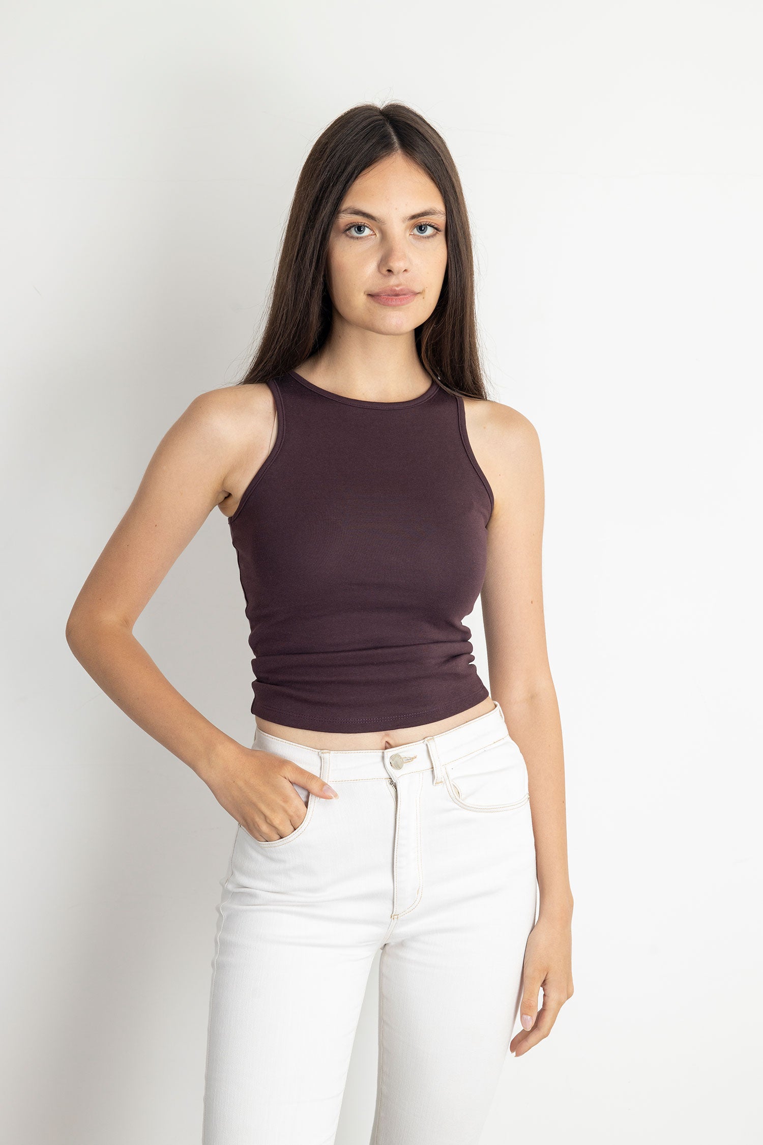 Belle By Tia Slim Fit Solid Sleeveless Tank Top