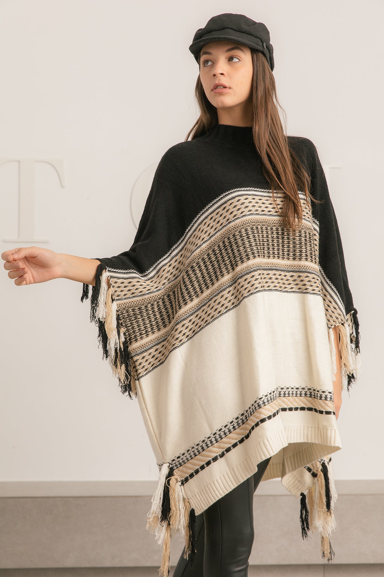 Colored Poncho with Fringes