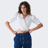 V-Neck with Puffy Sleeves Crop Top - DEA