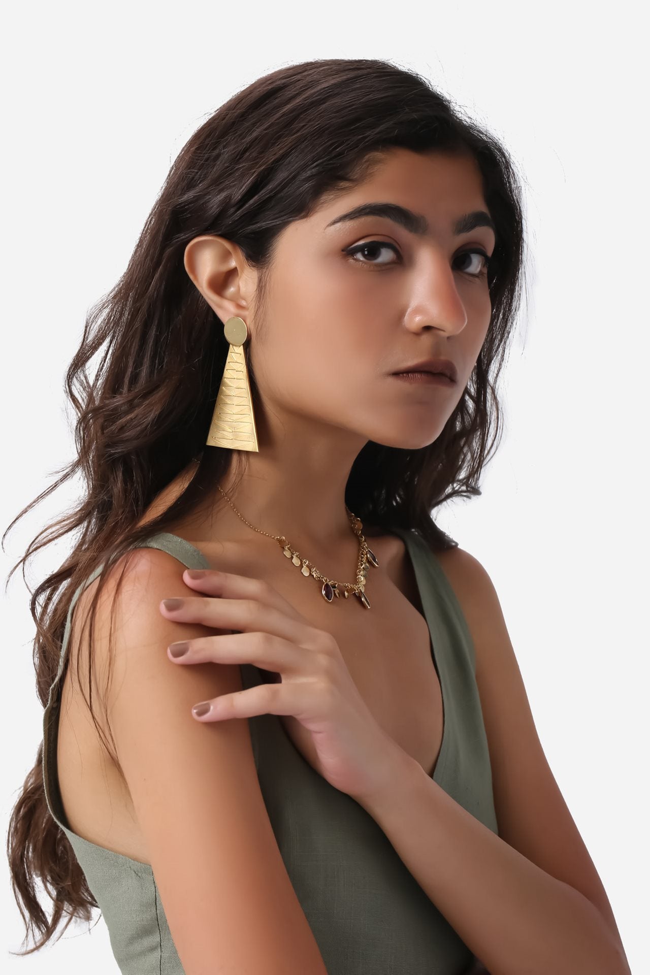 Triangular Earrings Women Earrings Marla Jewellery by Marwa Nafea Gold 