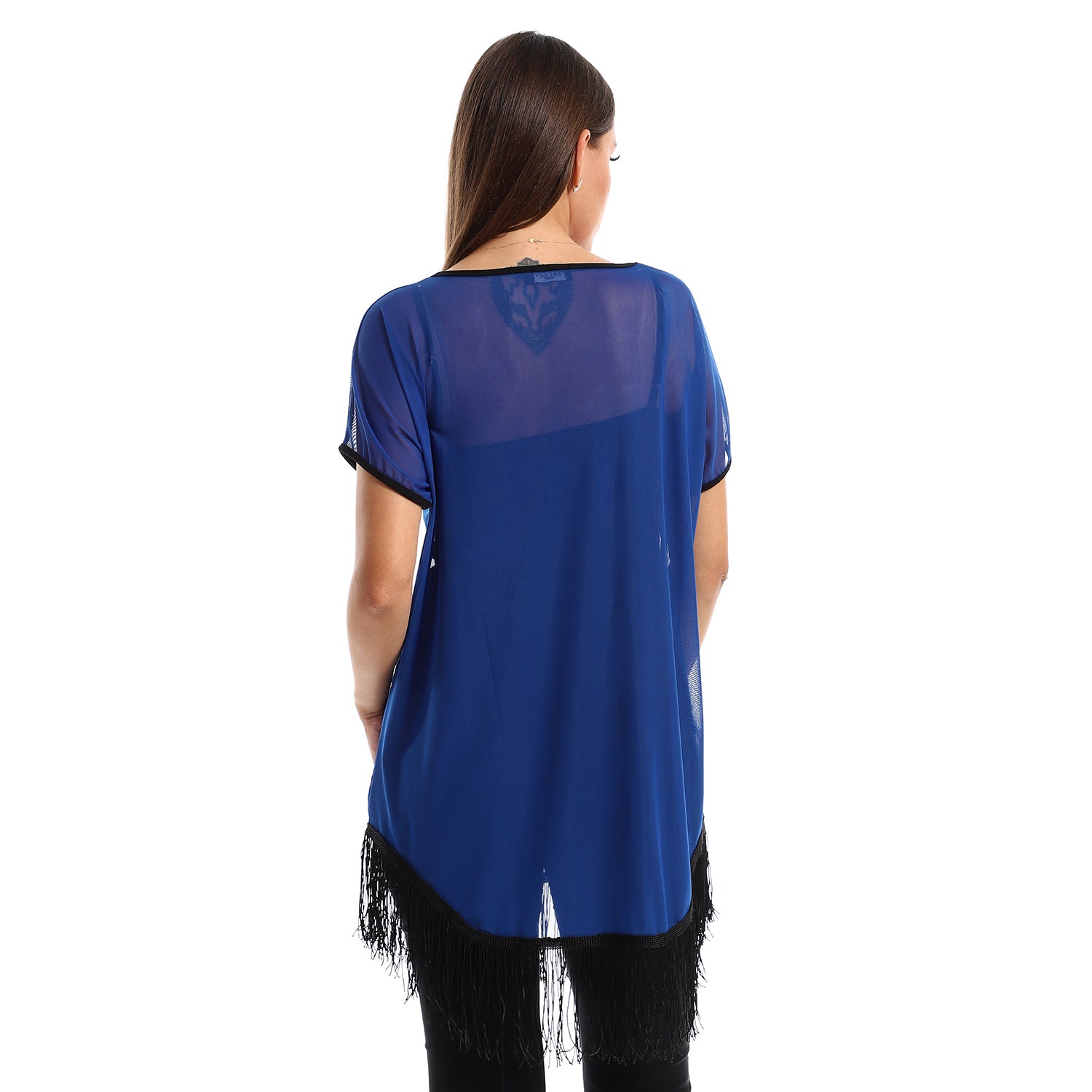 Eezeey Short Sleeves Coverup With Fringe For Women