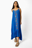 Blue Embroidered Ruffle Dress