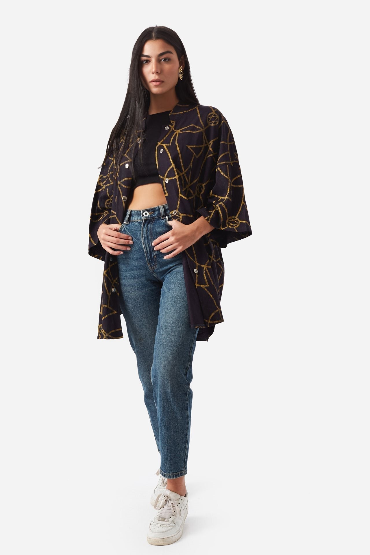 Oversized Shirt with Front Buttons Women Shirts ANZO M/L Navy/print 