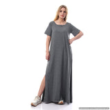 Short Sleeves Loose Maxi Dress With Slits  - Kady