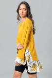 High-Low V-Neck Blouse With Floral Trim - Kady
