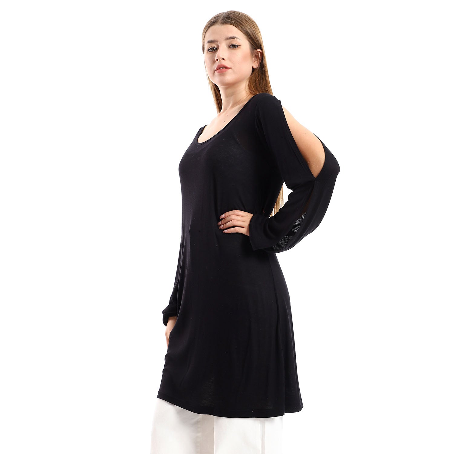 Kady Wide Round Collar Tunic With Sided Sleeves For Women